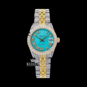 Tiffany Blue Roman Dial Two Tone Iced Out Moissanite Watch
