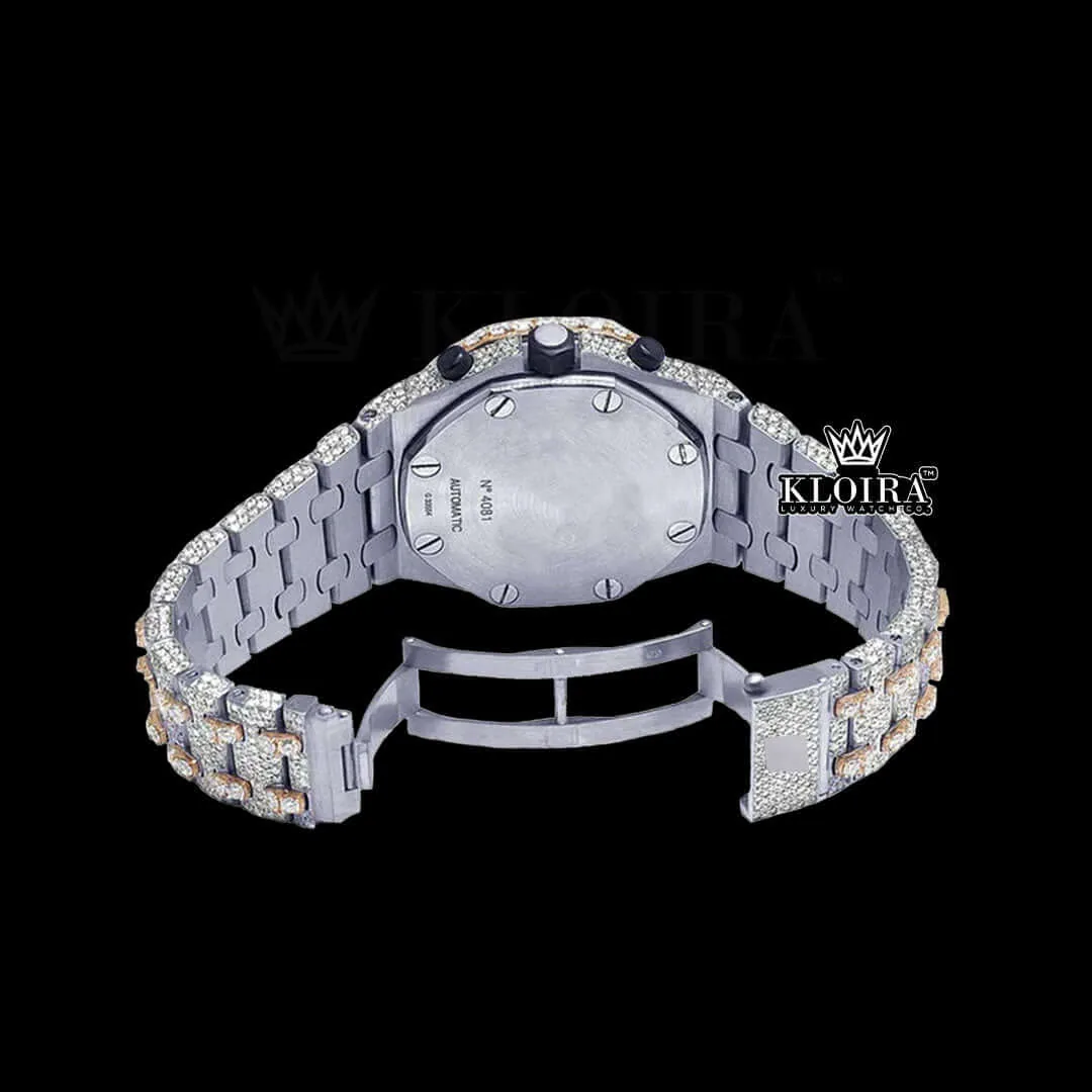 Two-Tone AP Chronograph Iced Out Moissanite Diamond Watch Caseback View