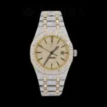 Two Tone AP Yellow Dial Fully Iced Out Moissanite Watch