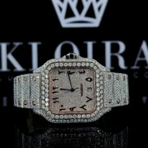 Two Tone Arabic Numerals Rose Gold Dial Moissanite Diamond Watch
