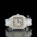 Two Tone Arabic Numerals Yellow Fully Iced Dial Moissanite Diamond Watch Front View
