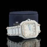 Two Tone Arabic Numerals Yellow Fully Iced Dial Moissanite Diamond Watch Right Profile View