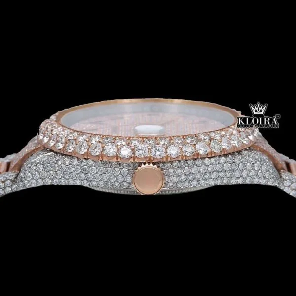 Two Tone Black Arabic Numerals Bust Down Moissanite Diamond Watch Crown View
