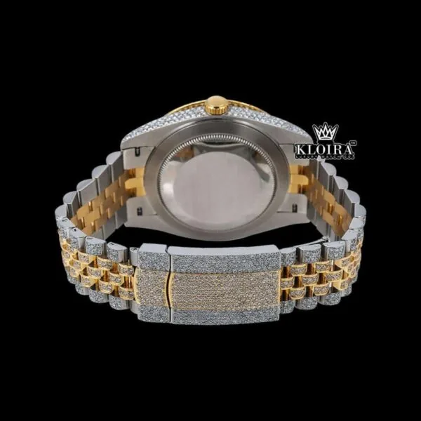 Two Tone Black Dial Roman Numerals Moissanite Diamond Watch Caseback View
