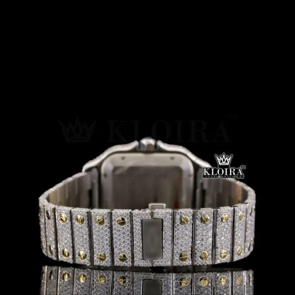 Two Tone Blue Dial Roman Numerals Moissanite Diamond Watch Caseback View