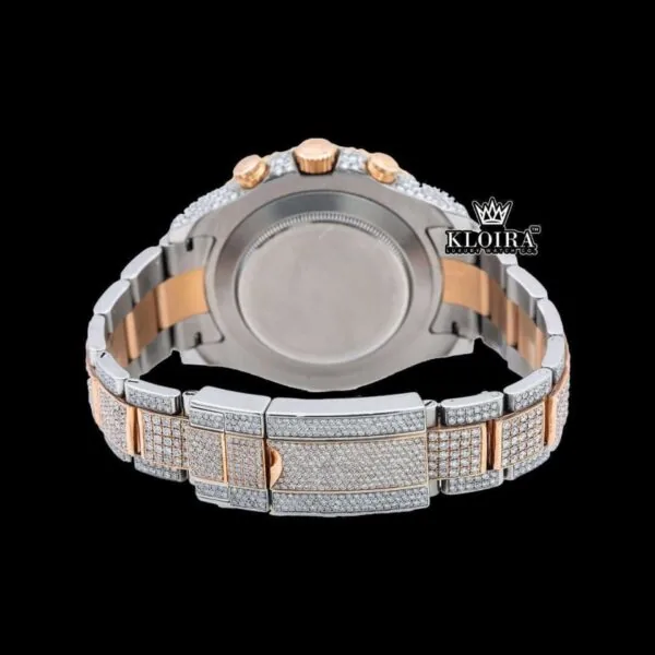 Two Tone Chronograph Blue Dial Iced Out Moissanite Diamond Watch Caseback View