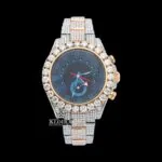 Two Tone Chronograph Blue Dial Iced Out Moissanite Diamond Watch