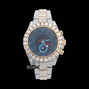 Two Tone Chronograph Blue Dial Iced Out Moissanite Diamond Watch