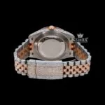 Two Tone Diamond Link Strap Arabic Dial Rose Gold Moissanite Watch Caseback View
