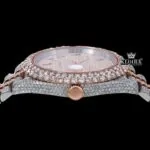 Two Tone Diamond Link Strap Arabic Dial Rose Gold Moissanite Watch Crown View