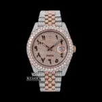 Two Tone Diamond Link Strap Arabic Dial Rose Gold Moissanite Watch