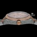 Two Tone Diamond Link Strap Pink Dial Iced Out Moissanite Watch Crown View