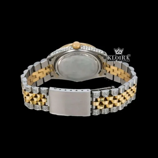 Two Tone Diamond Marker Yellow Gold Dial Moissanite Diamond Watch Caseback View