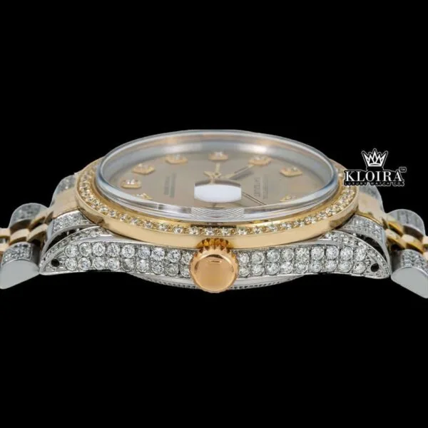 Two Tone Diamond Marker Yellow Gold Dial Moissanite Diamond Watch Crown View
