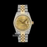 Two Tone Diamond Marker Yellow Gold Dial Moissanite Diamond Watch