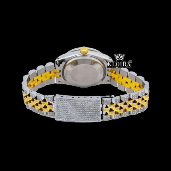 Two Tone Diamond Markers Blue Dial Iced Out Moissanite Diamond Watch Caseback View