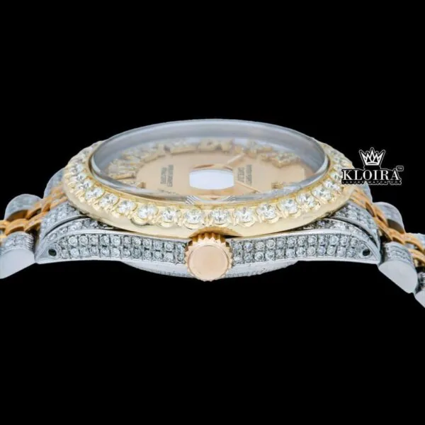 Two Tone Diamond Studded Roman Numerals Moissanite Diamond Watch Crown View