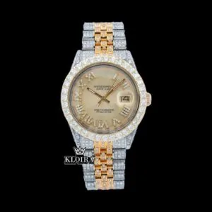 Two Tone Diamond Studded Roman Numerals Moissanite Diamond Watch