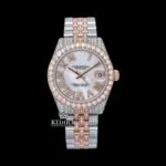 Two Tone Fully Iced Out White Roman Dial Moissanite Diamond Watch