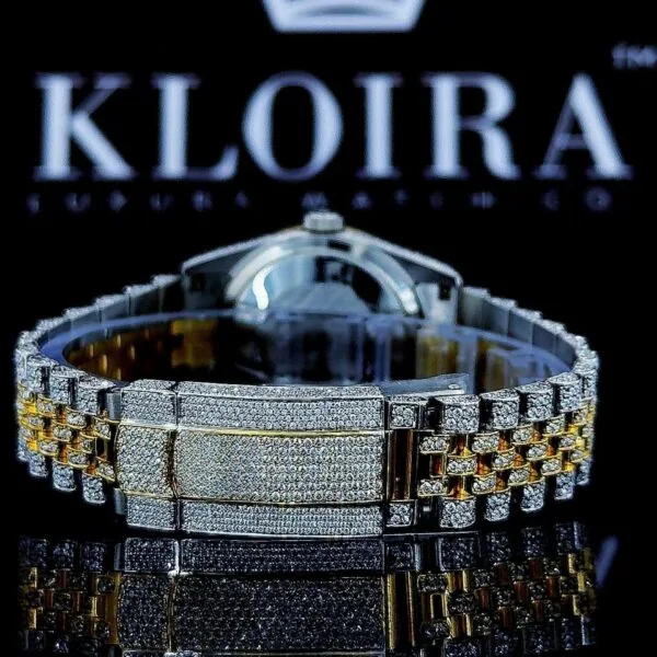 Two Tone Fully Iced Out Yellow Roman Dial Moissanite Watch Bracelet View