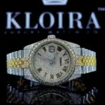 Two Tone Fully Iced Out Yellow Roman Dial Moissanite Watch
