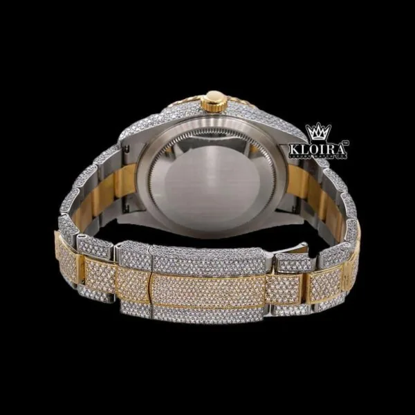 Two Tone Gold Dial Arabic Numerals Iced Out Moissanite Diamond Watch Caseback View