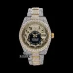 Two Tone Gold Dial Arabic Numerals Iced Out Moissanite Diamond Watch