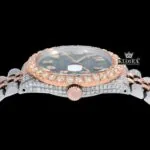 Two Tone Iced Out Arabic Numerals Green Dial Moissanite Diamond Watch Crown View