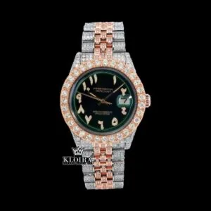 Two Tone Iced Out Arabic Numerals Green Dial Moissanite Diamond Watch