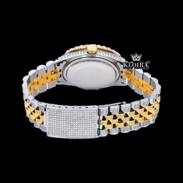 Two Tone Iced Out Brown Dial Diamond Markers Moissanite Watch Caseback View