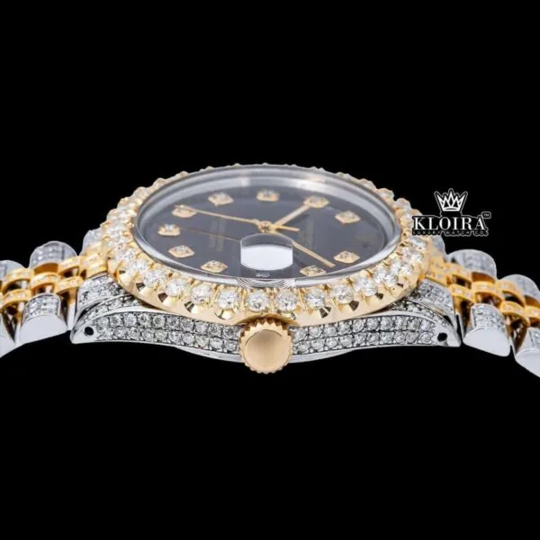 Two Tone Iced Out Brown Dial Diamond Markers Moissanite Watch Crown View