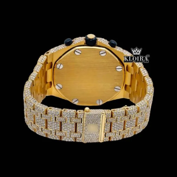 Two Tone Iced Out Chronograph Moissanite Diamond Watch Caseback View