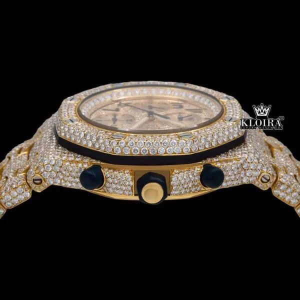 Two Tone Iced Out Chronograph Moissanite Diamond Watch Crown View