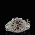 Two Tone Iced Out Chronograph Rose Dial Moissanite Diamond Watch