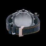 Two Tone Orange Dial Leather Strap Moissanite Diamond Watch Caseback View