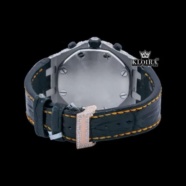 Two Tone Orange Dial Leather Strap Moissanite Diamond Watch Caseback View