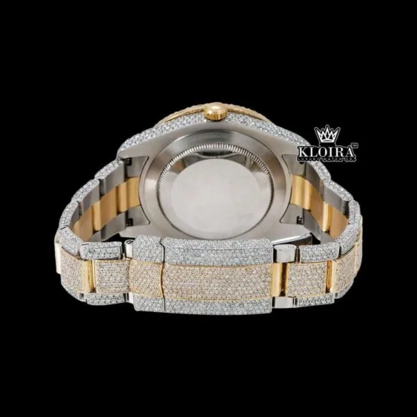 Two Tone Red Dial Roman Numerals Fully Iced Out Moissanite Diamond Watch Caseback View