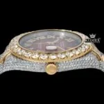 Two Tone Red Dial Roman Numerals Fully Iced Out Moissanite Diamond Watch Crown View