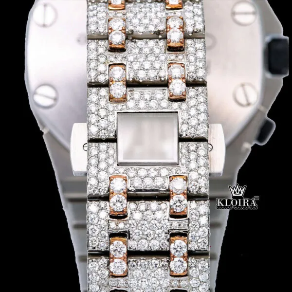 Two Tone Red Numerals Chronograph Iced Out Moissanite Diamond Watch Bracelet View