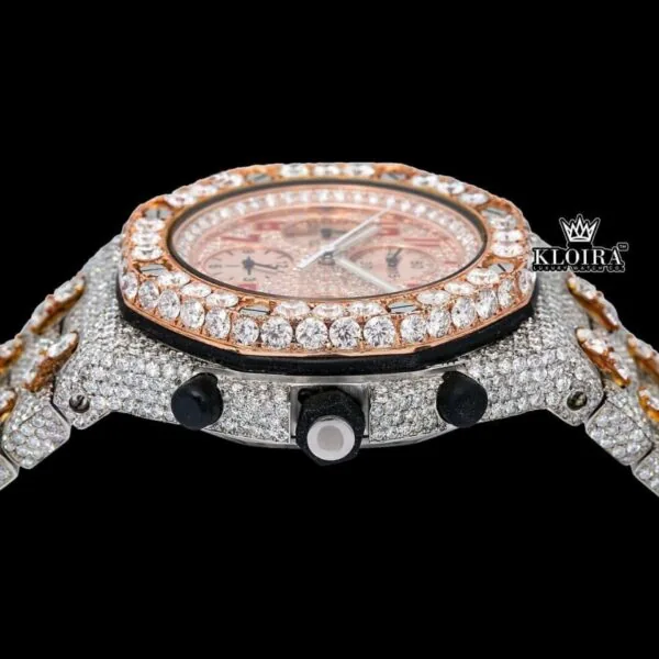 Two Tone Red Numerals Chronograph Iced Out Moissanite Diamond Watch Crown View