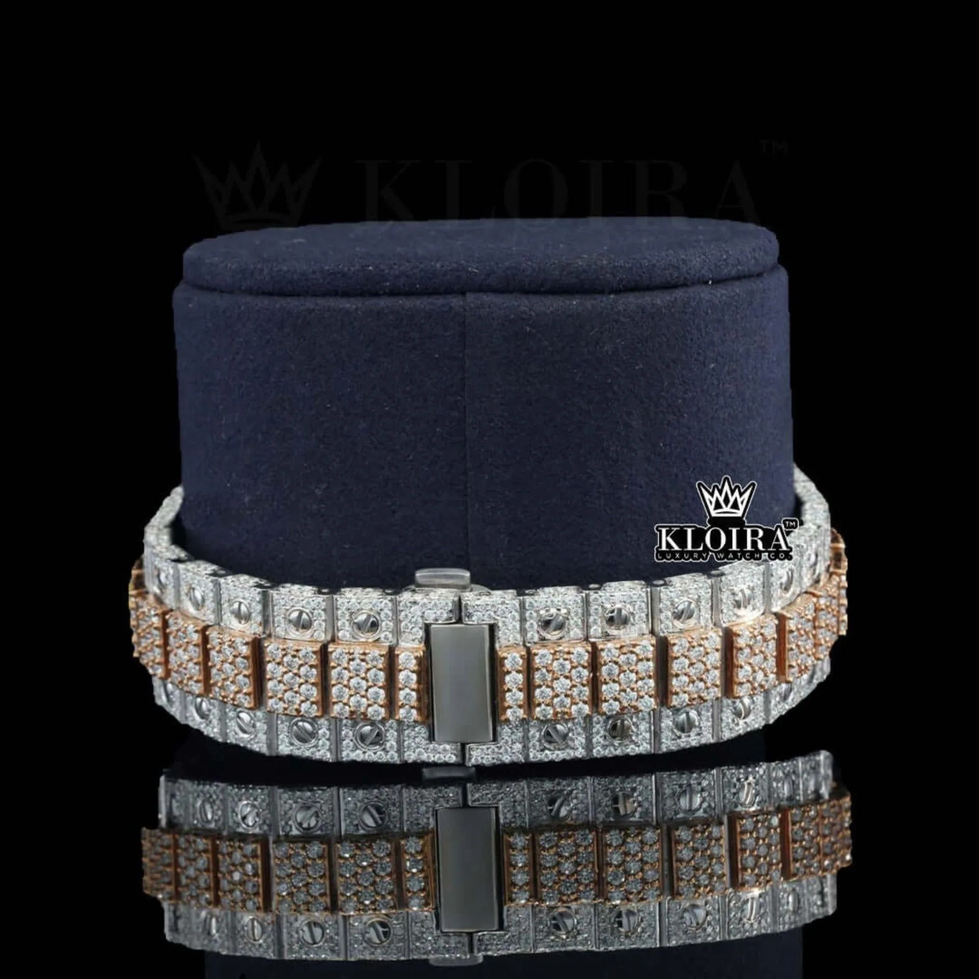 Two Tone Roman Numerals Rose Gold Moissanite Diamond Watch Bracelet View