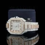 Two Tone Roman Numerals Rose Gold Moissanite Diamond Watch Left Profile View