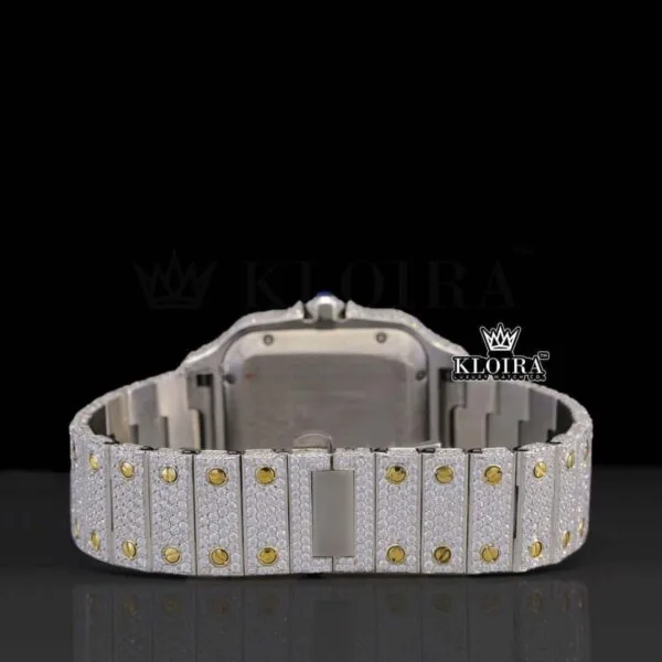 Two Tone Roman Numerals Yellow Dial Moissanite Diamond Watch Caseback View