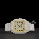 Two Tone Roman Numerals Yellow Dial Moissanite Diamond Watch
