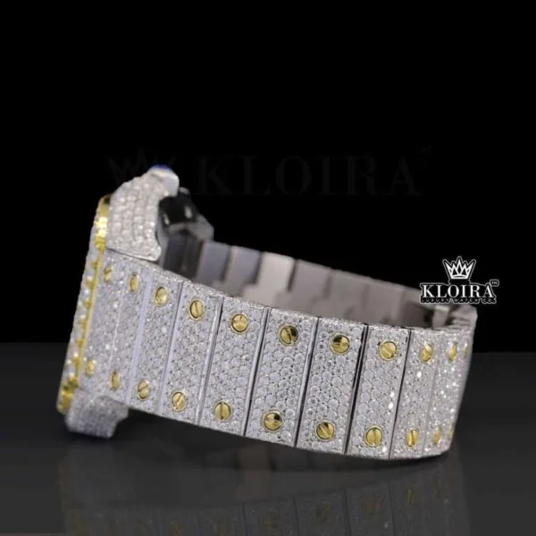 Two Tone Roman Numerals Yellow Dial Moissanite Diamond Watch Left Side View