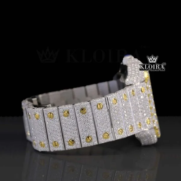 Two Tone Roman Numerals Yellow Dial Moissanite Diamond Watch Right Side View