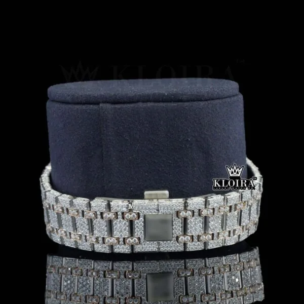 Two Tone Rose Gold Arabic Dial Iced Out Moissanite Diamond Watch Bracelet View