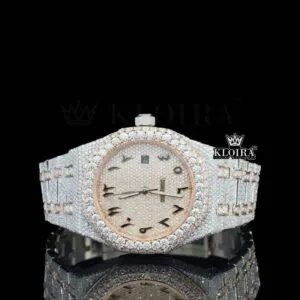 Two Tone Rose Gold Arabic Dial Iced Out Moissanite Diamond Watch