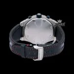 Two Tone Rose Gold Chronograph Dial Black Leather Strap Moissanite Watch Caseback View