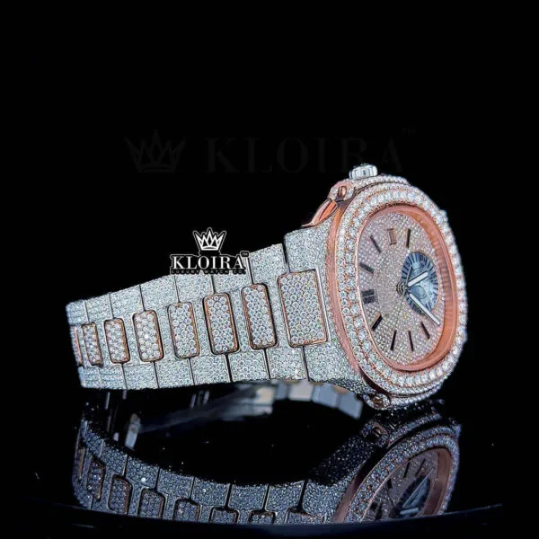 Two Tone Rose Gold Chronograph Moissanite Diamond Watch Right Side View